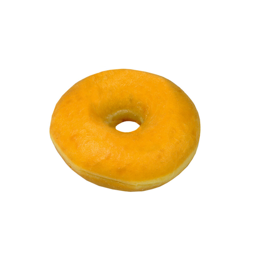 Ein appetitlicher Natur-Donut mit einer glatten, goldenen Oberfläche, perfekt für Liebhaber von Tiefkühlbackwaren.