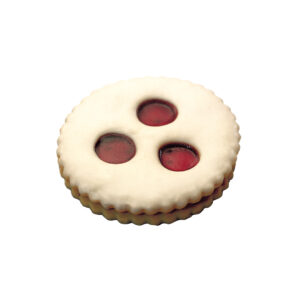 Frisch gebackenes Hildabrötchen mit Mürbeteig und Himbeermarmelade