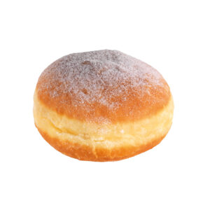 Frisch aussehender Berliner auf weißem Hintergrund.