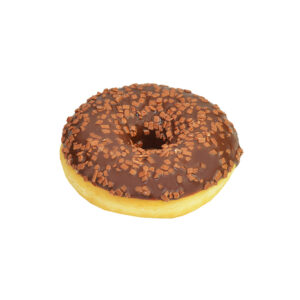 Frisch gebackener Donut mit Schokoladenglasur und Streuseln.
