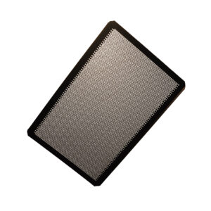 An empty, rectangular baking tray with a perforated surface, ideal for baking crispy frozen baked goods.