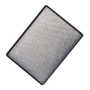 An empty, rectangular display tray with a glossy surface, ready for the presentation of frozen baked goods.