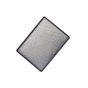 An empty, rectangular display tray with a glossy surface, ready for the presentation of frozen baked goods.
