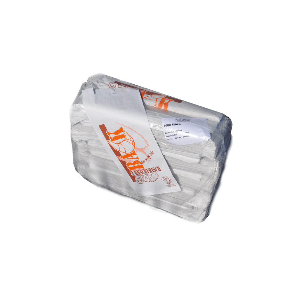 Verpackung von weißen Papiertüten für Tiefkühlbackwaren.