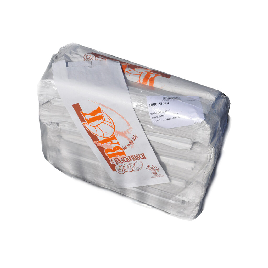 Verpackung von weißen Papiertüten für Tiefkühlbackwaren.
