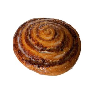Schneckennudel aus lockerem Plunderteig mit spiralförmiger Füllung und feiner Zuckerglasur als süße Tiefkühlbackware.
